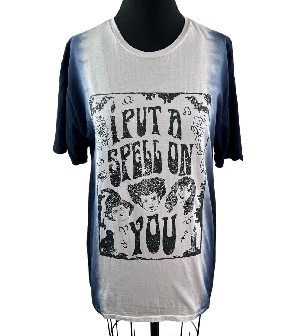 DISNEY I Put a Spell On You HOCUS POCUS White Blue Organic Cotton Tie Dye Top M